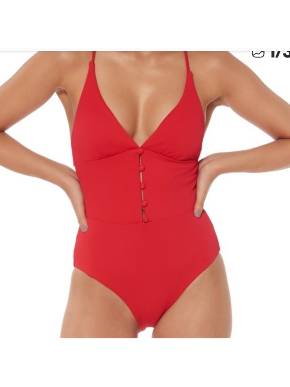 Red Carter “Juanita” Plunging V-Neck Button Front One-piece (Sizes - SM & MED)